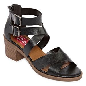 NIB POP Nicole Double Buckle Zip Back Heel Sandal
